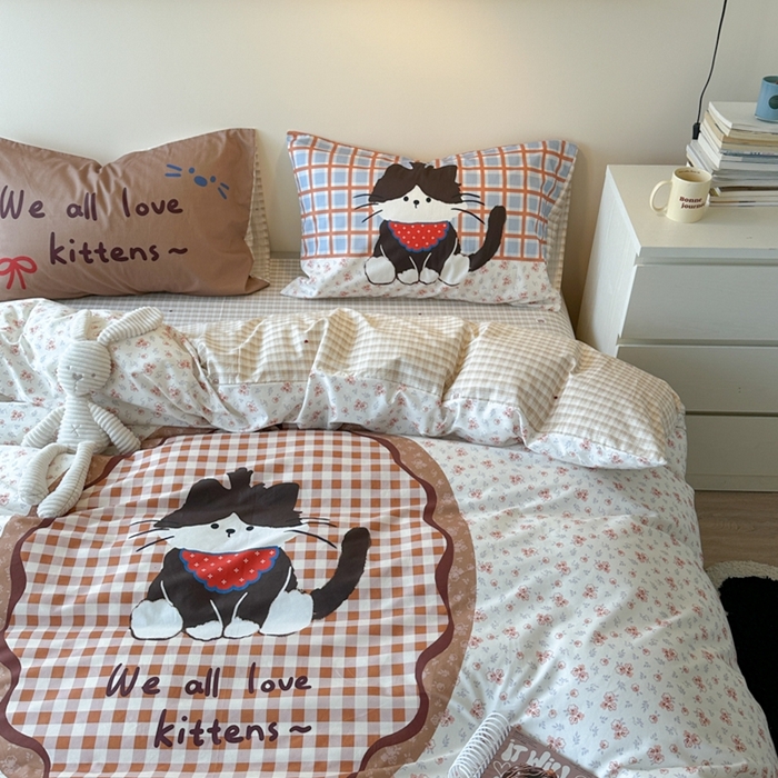 91家纺网 家纺一手货源 找家纺 寐居家纺 2025新款亲肤舒适全棉纯棉数码大阪印花四件套 趣多喵