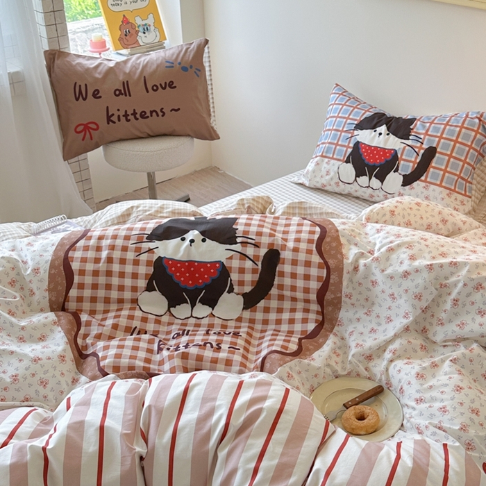 91家纺网 家纺一手货源 找家纺 寐居家纺 2025新款亲肤舒适全棉纯棉数码大阪印花四件套 趣多喵