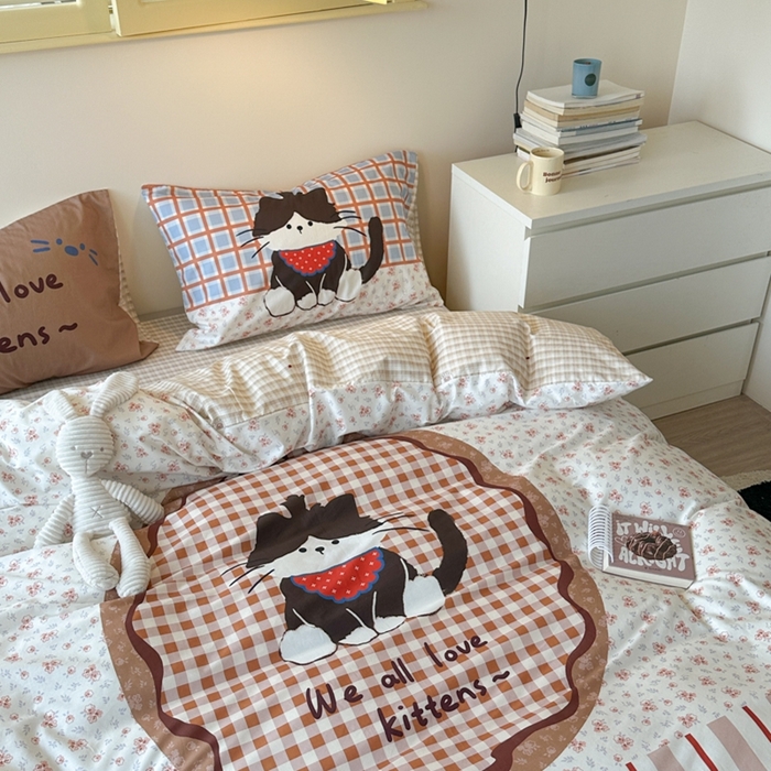 91家纺网 家纺一手货源 找家纺 寐居家纺 2025新款亲肤舒适全棉纯棉数码大阪印花四件套 趣多喵