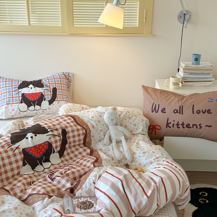 91家纺网 家纺一手货源 找家纺 寐居家纺 2025新款亲肤舒适全棉纯棉数码大阪印花四件套 趣多喵