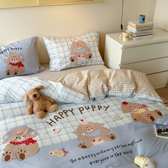 91家纺网 家纺一手货源 找家纺 寐居家纺 2025新款亲肤舒适全棉纯棉数码大阪印花四件套 小狗仔party