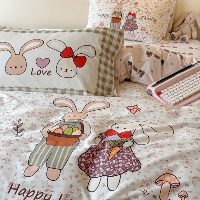 91家纺网 家纺一手货源 找家纺 寐居家纺 2025新款亲肤舒适全棉纯棉数码大阪印花四件套 甜甜兔