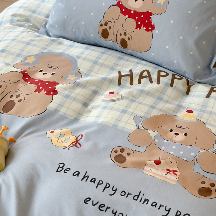 91家纺网 家纺一手货源 找家纺 寐居家纺 2025新款亲肤舒适全棉纯棉数码大阪印花四件套 小狗仔party