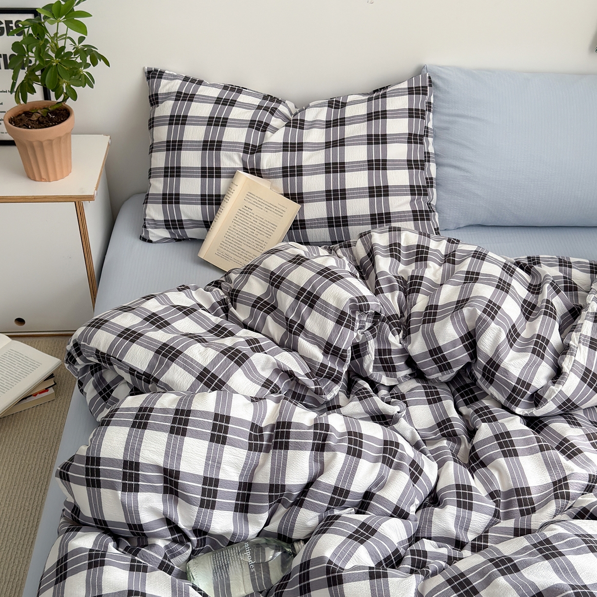 91家纺网 家纺一手货源 找家纺 （总）罗亿家纺 2025新款云感双层纱学生季韩系泡泡棉四件套-米露（小红书推荐）