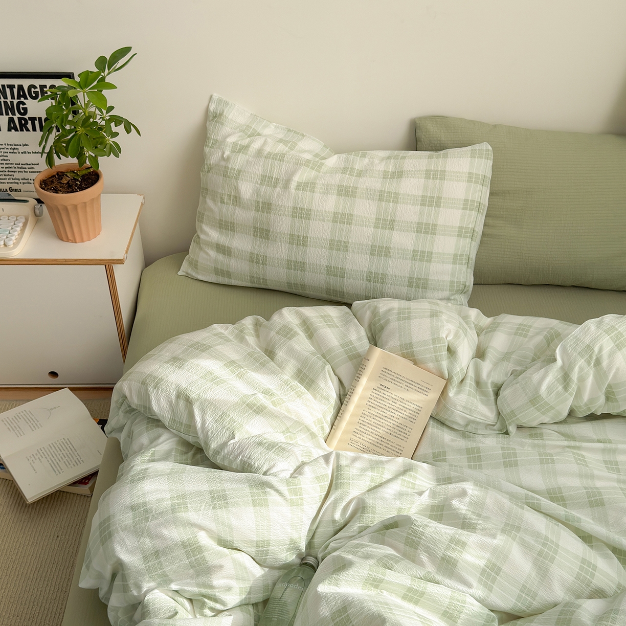 91家纺网 家纺一手货源 找家纺 （总）罗亿家纺 2025新款云感双层纱学生季韩系泡泡棉四件套-米露（小红书推荐）