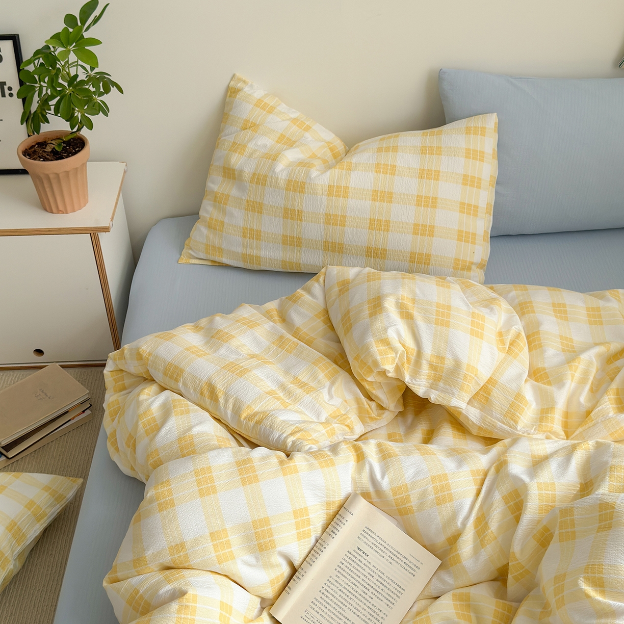 罗亿家纺 2025新款云感双层纱学生季韩系泡泡棉四件套-米露（小红书推荐） 米露-海盐柠檬