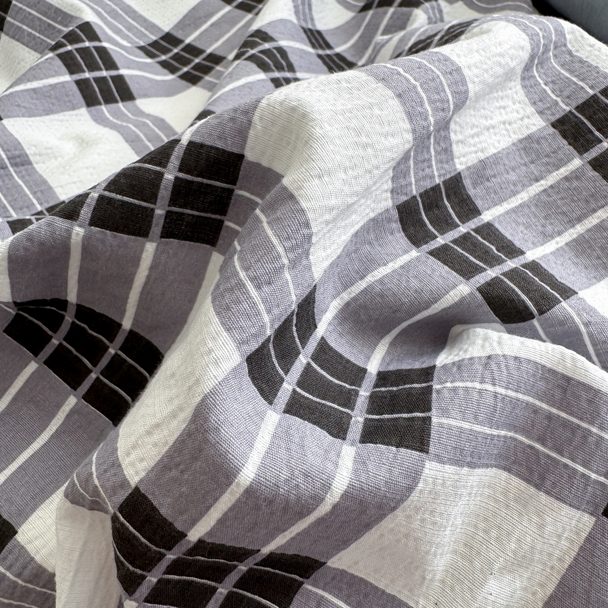 91家纺网 家纺一手货源 找家纺 罗亿家纺 2025新款云感双层纱学生季韩系泡泡棉四件套-米露（小红书推荐） 米露-简兮灰