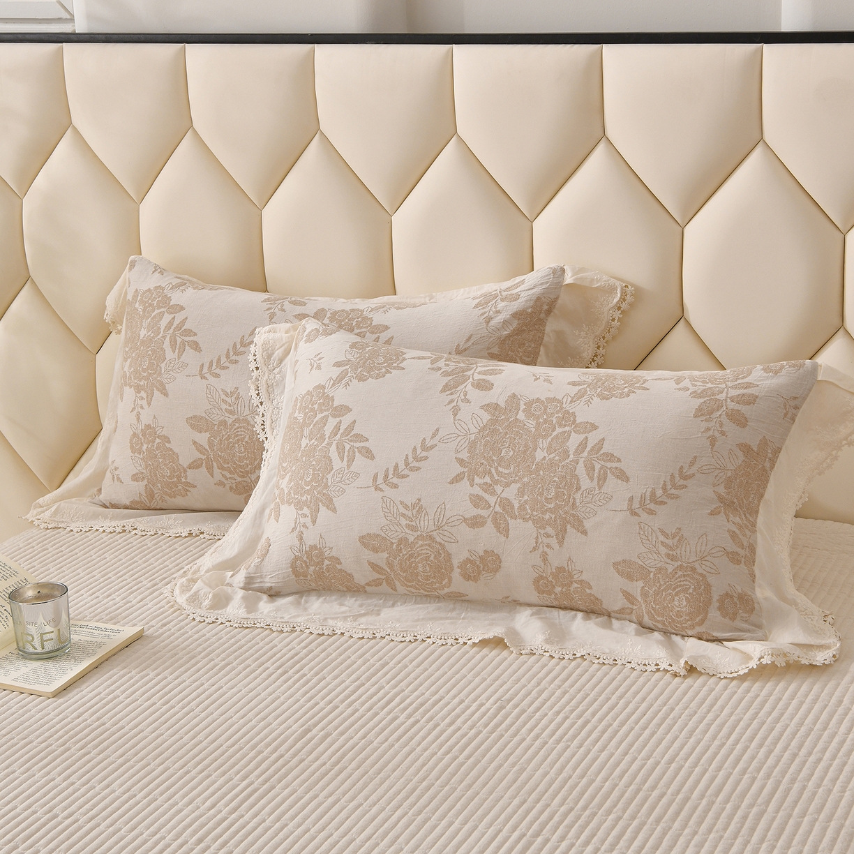 91家纺网 家纺一手货源 找家纺 金艾草 2026新款全棉纯棉A类棉麻提花床盖四件套法式大花边四件套 醒梦