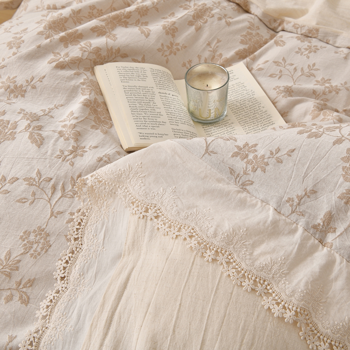 91家纺网 家纺一手货源 找家纺 （总）金艾草 2026新款全棉纯棉A类棉麻提花床盖四件套法式大花边四件套