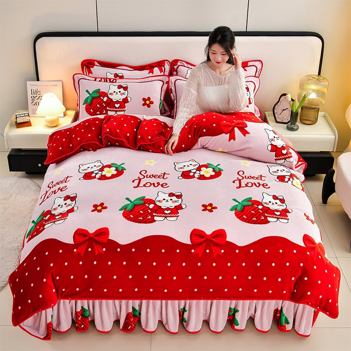 91家纺网 家纺一手货源 找家纺 （总 ）新8.5-9.5斤法莱绒四件套珊瑚牛奶金貂绒四件套床裙