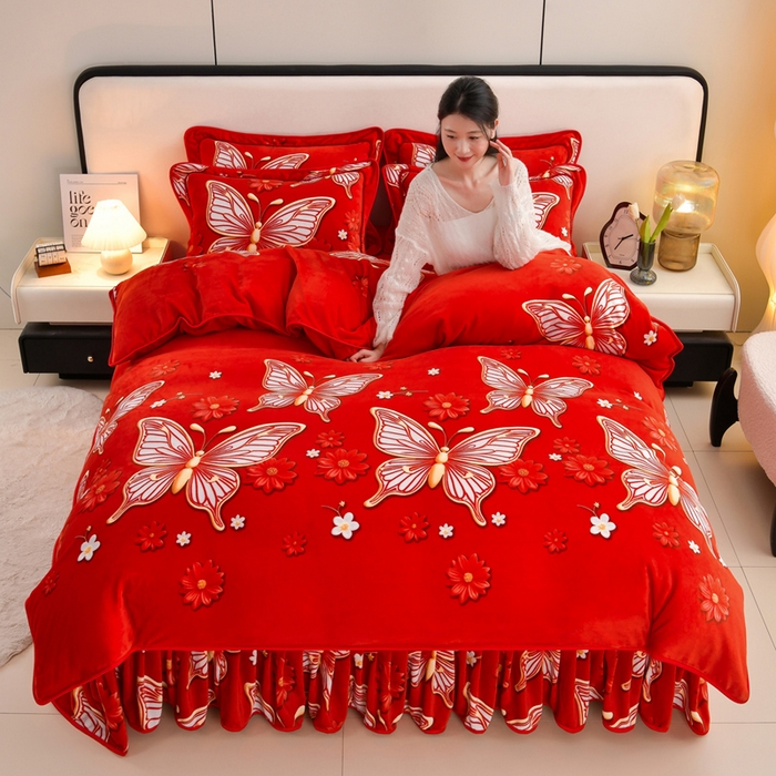 91家纺网 家纺一手货源 找家纺 （总 ）新8.5-9.5斤法莱绒四件套珊瑚牛奶金貂绒四件套床裙