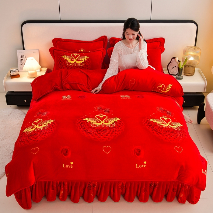 91家纺网 家纺一手货源 找家纺 （总 ）新8.5-9.5斤法莱绒四件套珊瑚牛奶金貂绒四件套床裙