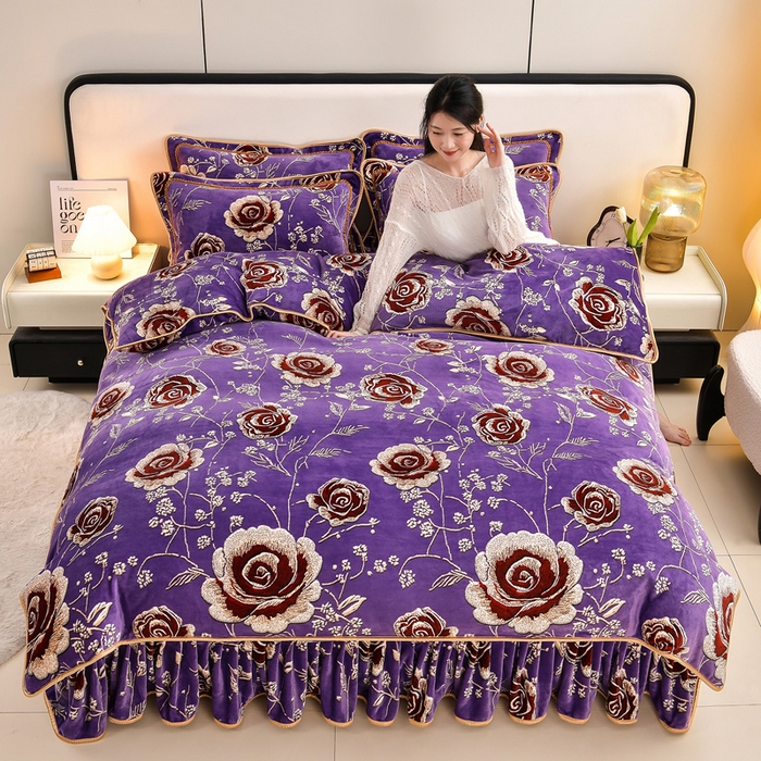 91家纺网 家纺一手货源 找家纺 （总 ）新8.5-9.5斤法莱绒四件套珊瑚牛奶金貂绒四件套床裙