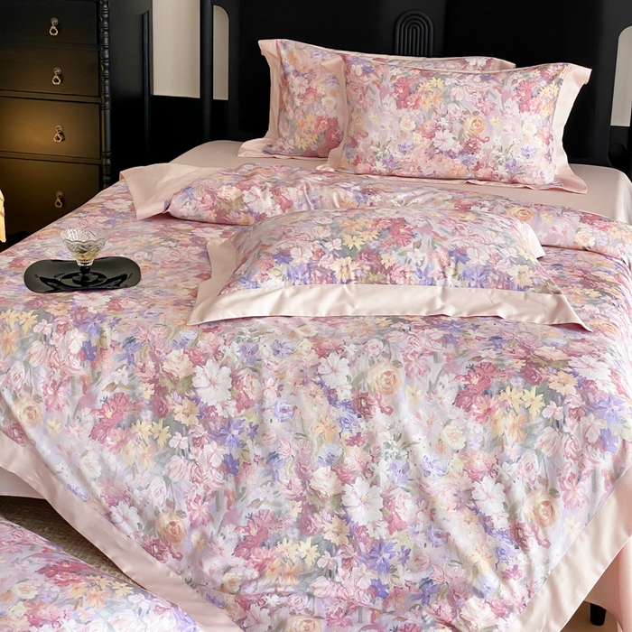 91家纺网 家纺一手货源 找家纺 （总）云栖家居 2025全棉纯棉长绒棉纯棉A类50支数码印花系列四件套-春园