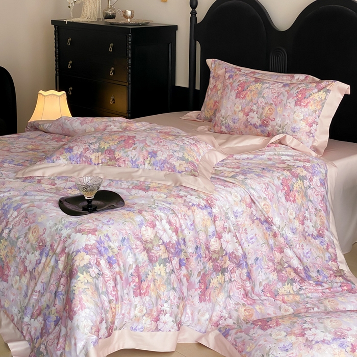 91家纺网 家纺一手货源 找家纺 （总）云栖家居 2025全棉纯棉长绒棉纯棉A类50支数码印花系列四件套-春园