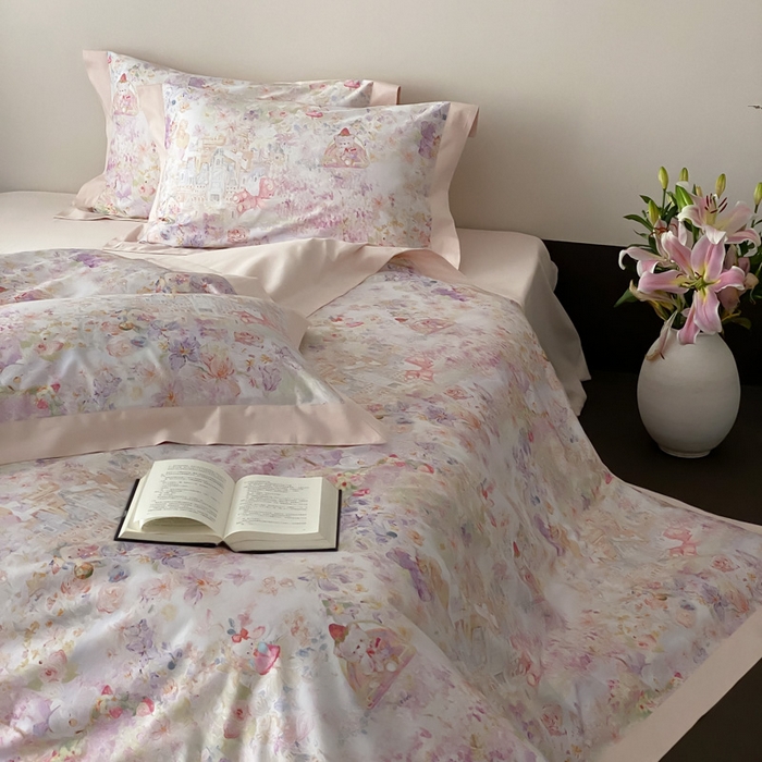 91家纺网 家纺一手货源 找家纺 （总）云栖家居 2025全棉纯棉长绒棉纯棉A类50支数码印花系列四件套-春园