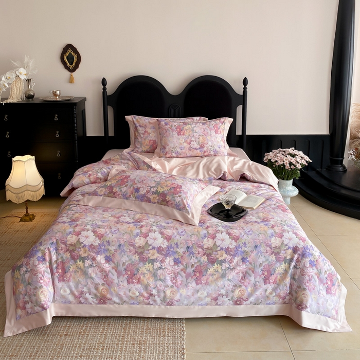 91家纺网 家纺一手货源 找家纺 （总）云栖家居 2025全棉纯棉长绒棉纯棉A类50支数码印花系列四件套-春园