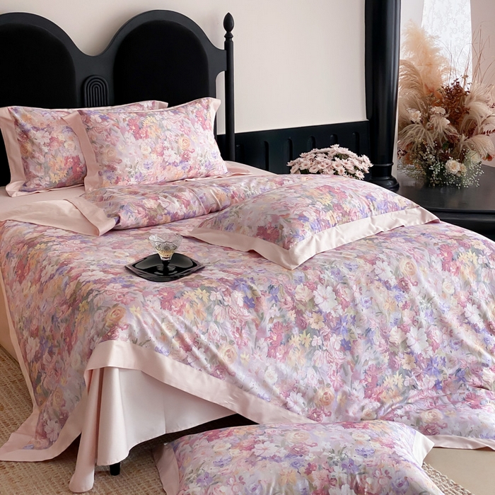 91家纺网 家纺一手货源 找家纺 （总）云栖家居 2025全棉纯棉长绒棉纯棉A类50支数码印花系列四件套-春园