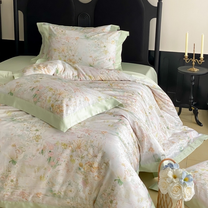 91家纺网 家纺一手货源 找家纺 （总）云栖家居 2025全棉纯棉长绒棉纯棉A类50支数码印花系列四件套-春园