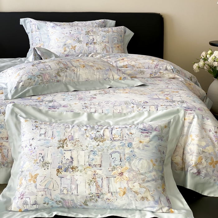 91家纺网 家纺一手货源 找家纺 （总）云栖家居 2025全棉纯棉长绒棉纯棉A类50支数码印花系列四件套-春园