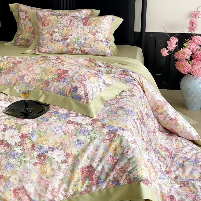 91家纺网 家纺一手货源 找家纺 云栖家居 2025全棉纯棉长绒棉纯棉A类50支数码印花系列四件套-春园 花海-绿