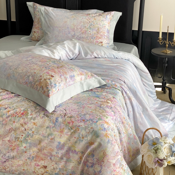 91家纺网 家纺一手货源 找家纺 （总）云栖家居 2025全棉纯棉长绒棉纯棉A类50支数码印花系列四件套-春园