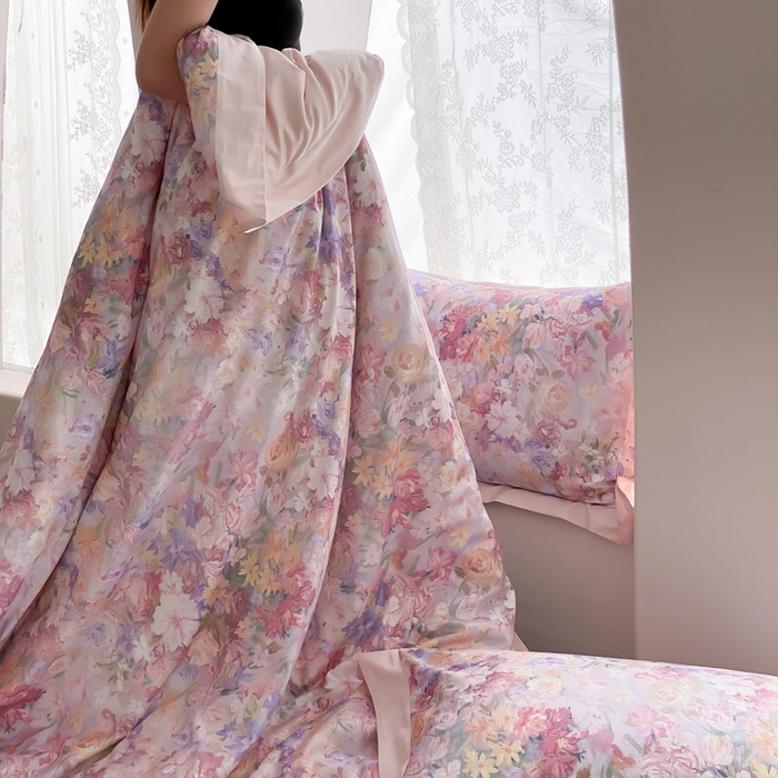 91家纺网 家纺一手货源 找家纺 （总）云栖家居 2025全棉纯棉长绒棉纯棉A类50支数码印花系列四件套-春园