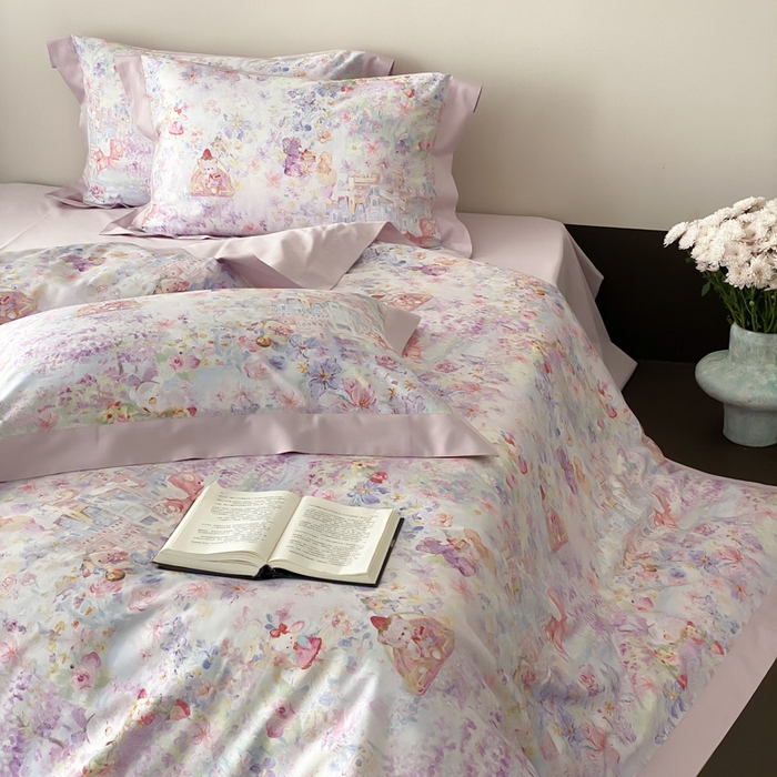 91家纺网 家纺一手货源 找家纺 （总）云栖家居 2025全棉纯棉长绒棉纯棉A类50支数码印花系列四件套-春园