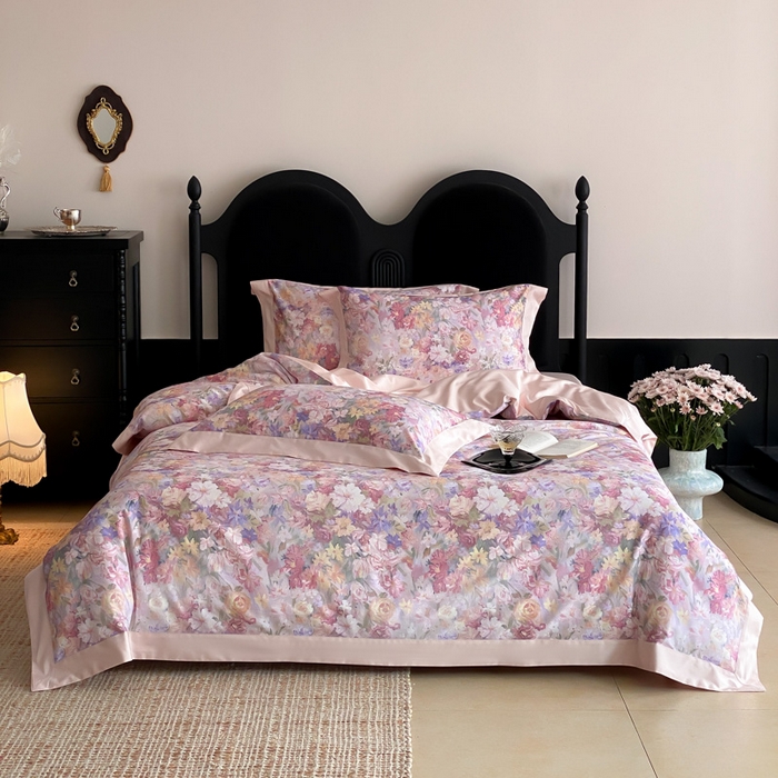 91家纺网 家纺一手货源 找家纺 （总）云栖家居 2025全棉纯棉长绒棉纯棉A类50支数码印花系列四件套-春园