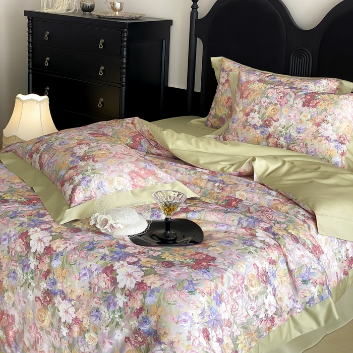 91家纺网 家纺一手货源 找家纺 云栖家居 2025全棉纯棉长绒棉纯棉A类50支数码印花系列四件套-春园 花海-绿