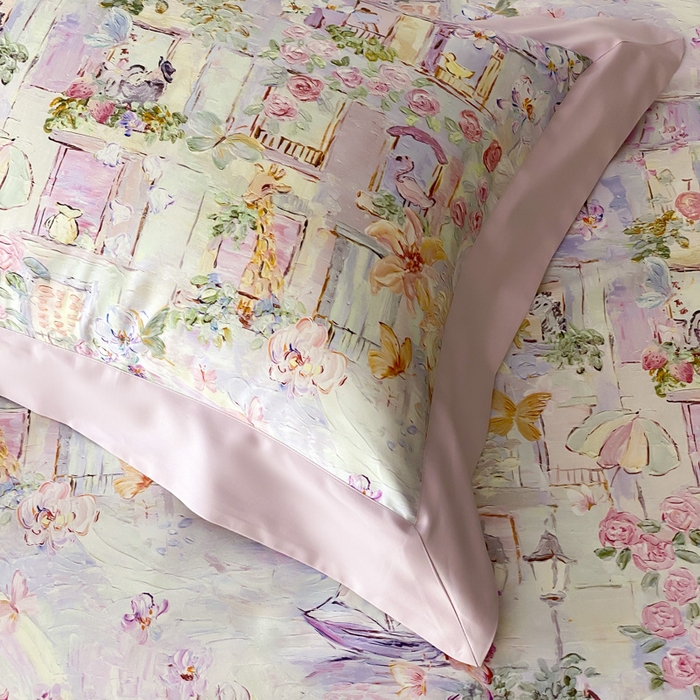 91家纺网 家纺一手货源 找家纺 云栖家居 2025全棉纯棉长绒棉纯棉A类50支数码印花系列四件套-春园 魔幻甜心-紫