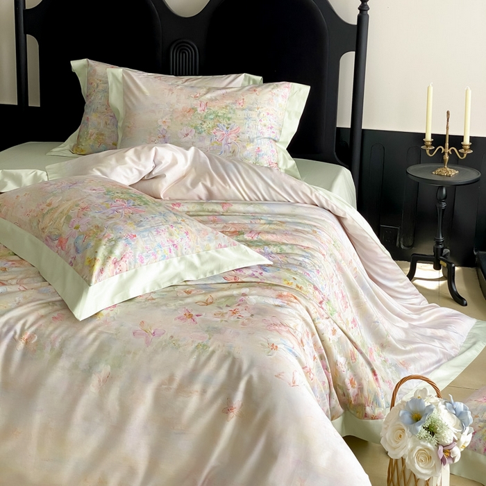 91家纺网 家纺一手货源 找家纺 （总）云栖家居 2025全棉纯棉长绒棉纯棉A类50支数码印花系列四件套-春园