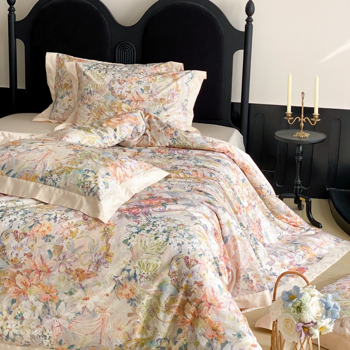 91家纺网 家纺一手货源 找家纺 （总）云栖家居 2025全棉纯棉长绒棉纯棉A类50支数码印花系列四件套-春园