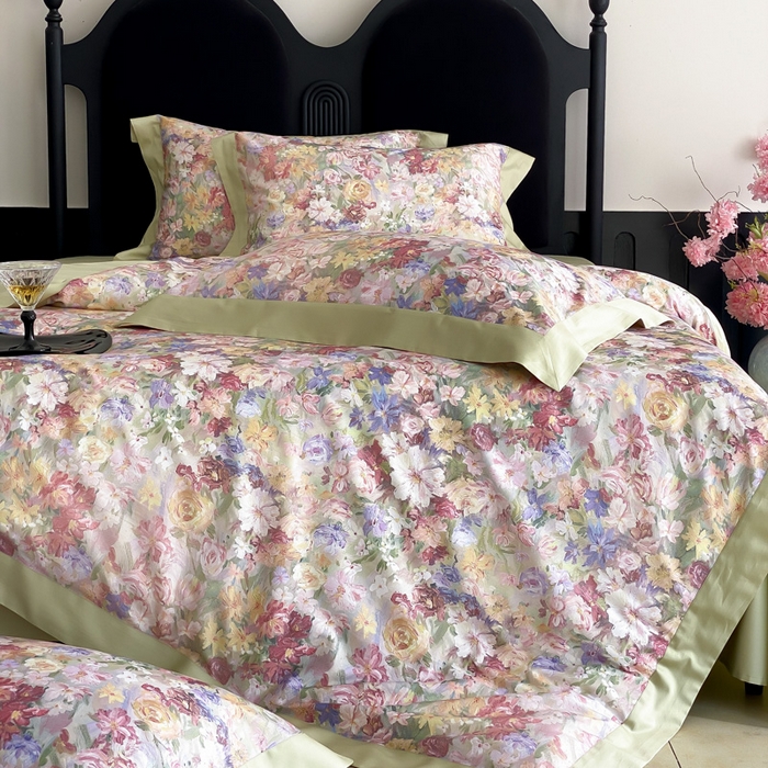 91家纺网 家纺一手货源 找家纺 云栖家居 2025全棉纯棉长绒棉纯棉A类50支数码印花系列四件套-春园 花海-绿