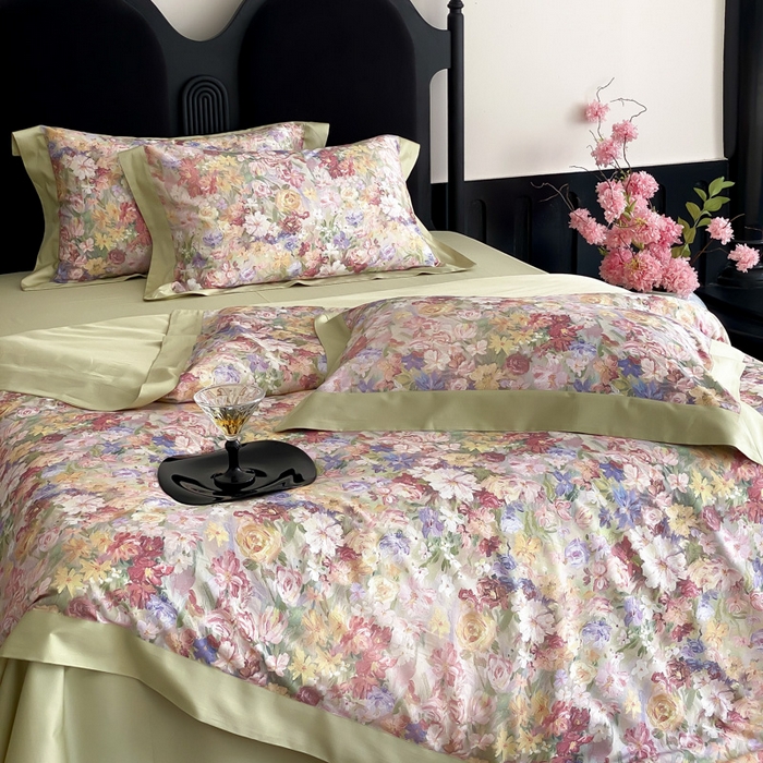 91家纺网 家纺一手货源 找家纺 云栖家居 2025全棉纯棉长绒棉纯棉A类50支数码印花系列四件套-春园 花海-绿