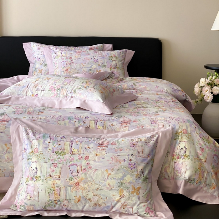 91家纺网 家纺一手货源 找家纺 （总）云栖家居 2025全棉纯棉长绒棉纯棉A类50支数码印花系列四件套-春园