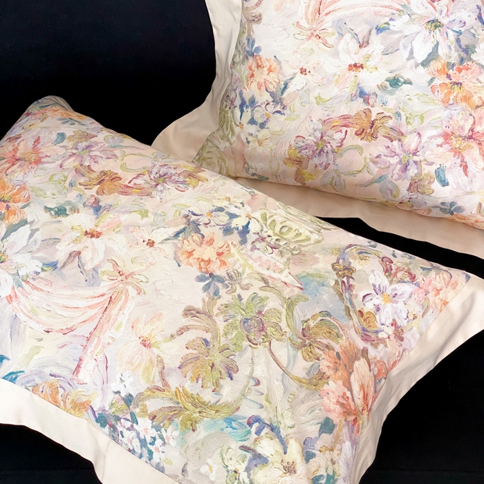 91家纺网 家纺一手货源 找家纺 云栖家居 2025全棉纯棉长绒棉纯棉A类50支数码印花系列四件套-春园 春浔花鉴-香槟