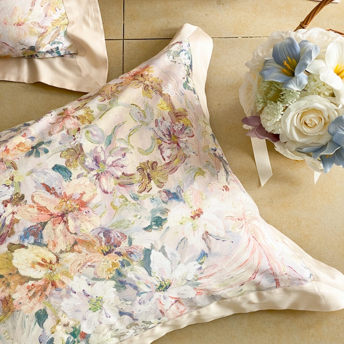 91家纺网 家纺一手货源 找家纺 云栖家居 2025全棉纯棉长绒棉纯棉A类50支数码印花系列四件套-春园 春浔花鉴-香槟