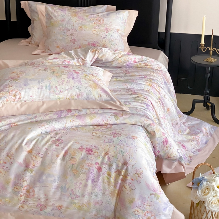 91家纺网 家纺一手货源 找家纺 （总）云栖家居 2025全棉纯棉长绒棉纯棉A类50支数码印花系列四件套-春园