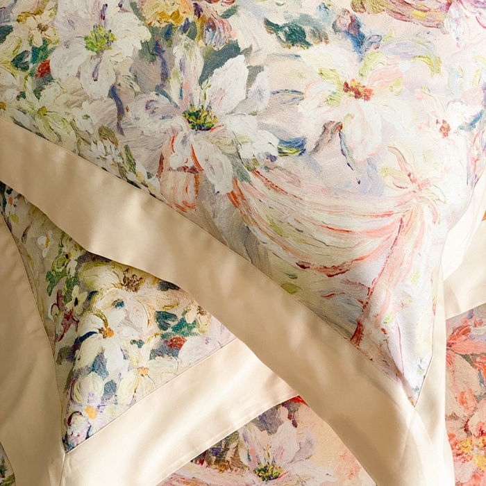 91家纺网 家纺一手货源 找家纺 云栖家居 2025全棉纯棉长绒棉纯棉A类50支数码印花系列四件套-春园 春浔花鉴-香槟