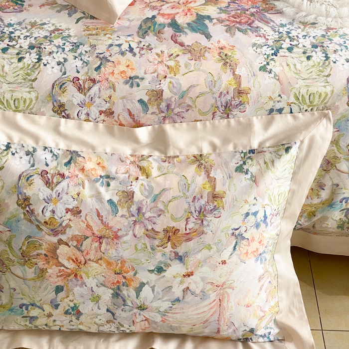 91家纺网 家纺一手货源 找家纺 云栖家居 2025全棉纯棉长绒棉纯棉A类50支数码印花系列四件套-春园 春浔花鉴-香槟