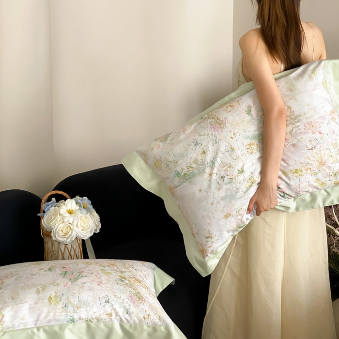 91家纺网 家纺一手货源 找家纺 云栖家居 2025全棉纯棉长绒棉纯棉A类50支数码印花系列四件套-春园 花园城堡-绿