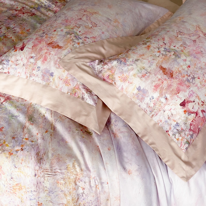 91家纺网 家纺一手货源 找家纺 云栖家居 2025全棉纯棉长绒棉纯棉A类50支数码印花系列四件套-春园 林间小鹿-粉