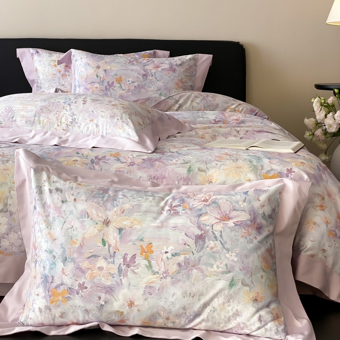 91家纺网 家纺一手货源 找家纺 云栖家居 2025全棉纯棉长绒棉纯棉A类50支数码印花系列四件套-春园 花知晓-紫