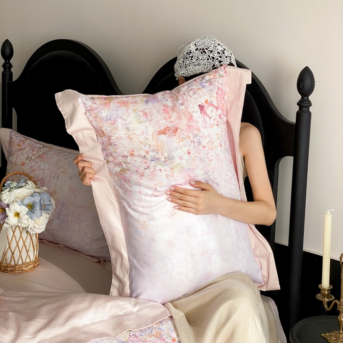 91家纺网 家纺一手货源 找家纺 云栖家居 2025全棉纯棉长绒棉纯棉A类50支数码印花系列四件套-春园 林间小鹿-粉