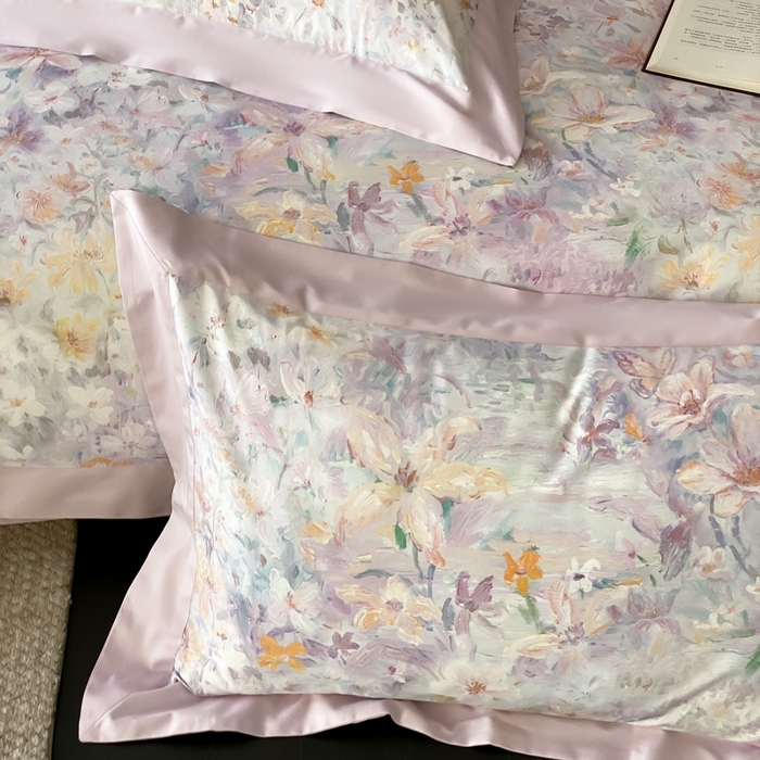 91家纺网 家纺一手货源 找家纺 云栖家居 2025全棉纯棉长绒棉纯棉A类50支数码印花系列四件套-春园 花知晓-紫