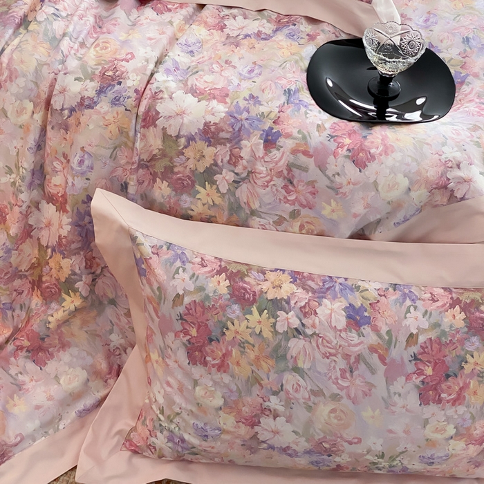 91家纺网 家纺一手货源 找家纺 云栖家居 2025全棉纯棉长绒棉纯棉A类50支数码印花系列四件套-春园 花海-粉