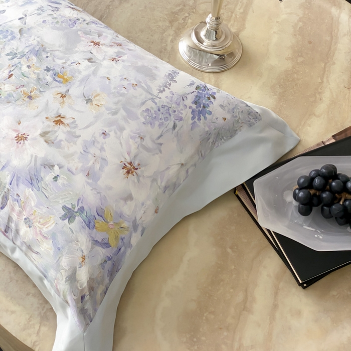 91家纺网 家纺一手货源 找家纺 云栖家居 2025全棉纯棉长绒棉纯棉A类50支数码印花系列四件套-春园 花知晓-蓝