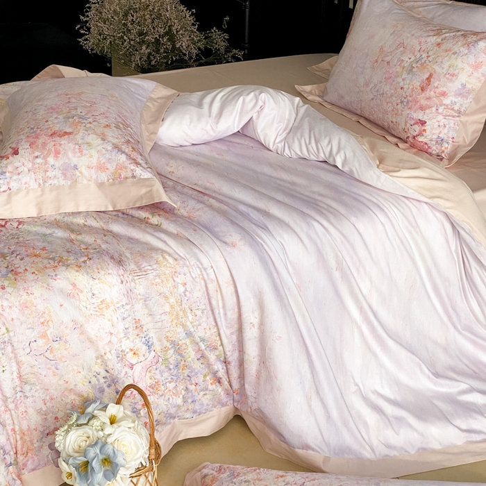 91家纺网 家纺一手货源 找家纺 云栖家居 2025全棉纯棉长绒棉纯棉A类50支数码印花系列四件套-春园 林间小鹿-粉