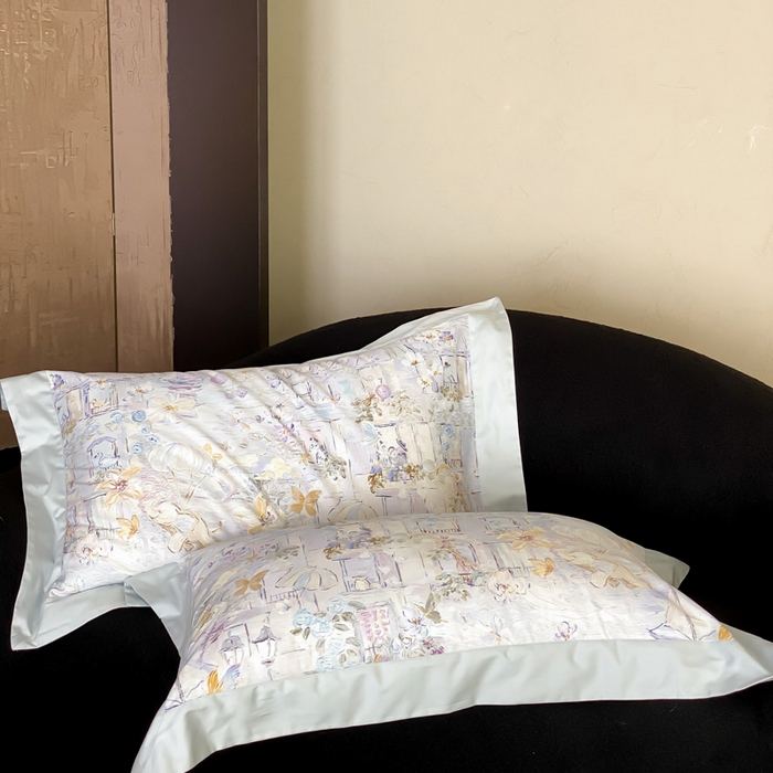 91家纺网 家纺一手货源 找家纺 云栖家居 2025全棉纯棉长绒棉纯棉A类50支数码印花系列四件套-春园 魔幻甜心-蓝